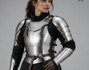 Women's Steel Knight Armor Set, Medieval Cuirass With Pauldrons, LARP Cosplay Costume