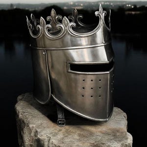 Casco de corona de reina/rey medieval: armadura de acero usable para cosplay, LARP, recreación histórica y exhibición.