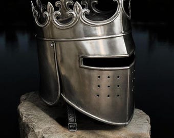 Middeleeuwse koningin/koning kroonhelm – draagbaar stalen harnas voor cosplay, LARP, re-enactment en display