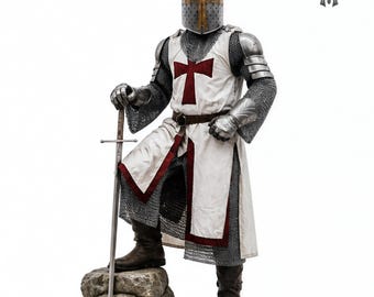Medeltida korsriddarrustning | Tempelriddarbrynja och hjälm | Historisk cosplay | LAJPVångkostym