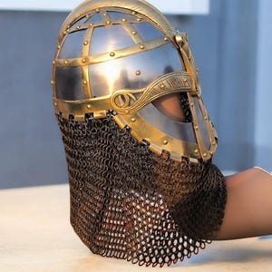 Medieval Knight Viking Helmet With Chainmail.Medieval LARP Reenactment Helmet - Viking Battle Warrior Helmet - Knight Armour Helmet