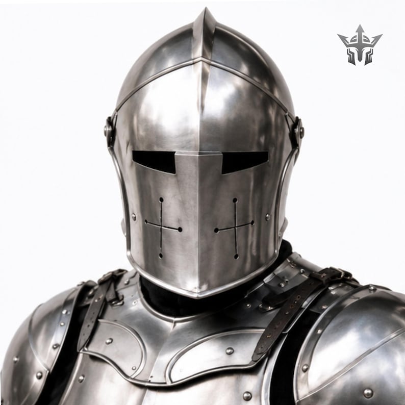 Medieval BARBUTA Full Plate Armor Suit – Italian Knight Armor Costume With BARBUTA Helmet – Steel LARP Cosplay Armor image 3