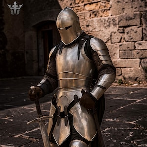 Mittelalterlicher Barbuta-Helm mit 18 Gauge Stahl-Ritterpanzerung, tragbare Ganzkörper-Plattenrüstung Bild 2