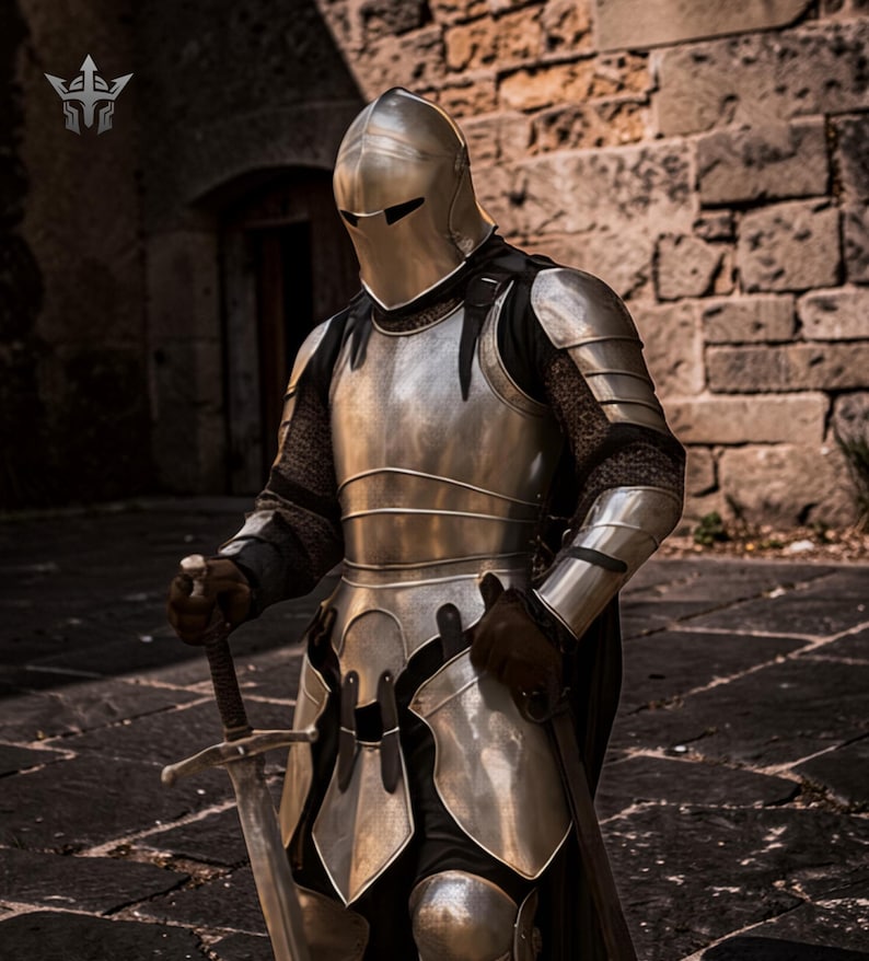 Mittelalterlicher Barbuta-Helm mit 18 Gauge Stahl-Ritterpanzerung, tragbare Ganzkörper-Plattenrüstung Bild 2