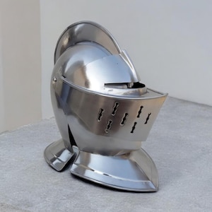 New Medieval 18GA Steel Helmet~SCA LARP Cosplay Knight Costume Viking Helmet ~Medieval German Sallet Helmet Knight Armor Helmet Best Gift