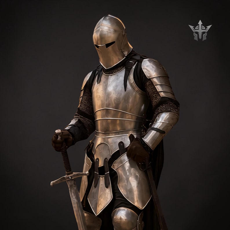 Mittelalterlicher Barbuta-Helm mit 18 Gauge Stahl-Ritterpanzerung, tragbare Ganzkörper-Plattenrüstung Bild 9