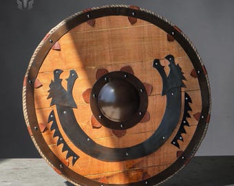 Handmade Viking Dragon Shield | Steel Norse Round Shield, LARP Armor, Wall Decor