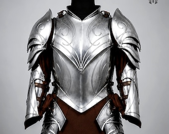 Handmade Elven Cuirass 18 Gauge Steel Armor | Fantasy Knight Breastplate With Pauldrons | Medieval LARP Cosplay Renaissance Armor