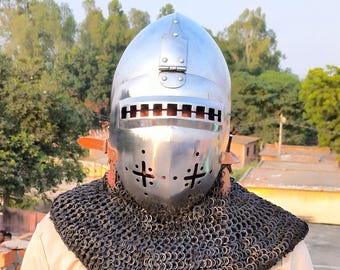 Middeleeuwse helm Combat Bascinet Chainmail Helm Sca Larp Re-enactment Draagbare ridderhelm Halloween kostuum cadeau-item: