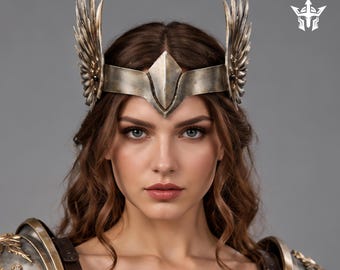Winged Viking Crown, Steel Valkyrie Headpiece with Leather Strap