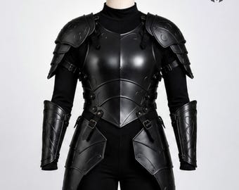Black Medieval Armor Cuirass Set, Female Knight Breastplate, Steel Gothic Plate Armor, LARP Cosplay Costume, Renaissance Warrior