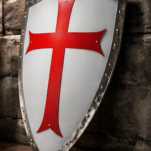 Escudo de Cruzado de Acero Hecho a Mano / Escudo de Caballero Templario de la Cruz Roja
