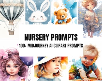Midjourney Nursery Prompts, AI Art, Midjourney Prompt, Midjourney AI Art, Impression numérique, Art numérique, Enfants Clipart Invites
