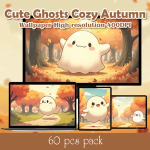 Cute ghosts wallpaper halloween cozy Autumn wallpaper halloween lofi aesthetic wallpaper ipad wallpaper tablet Mobile And Desktop