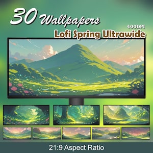 Ultrawide Lofi Spring Landscapes Wallpaper lofi widescreen Studio ghibli inspired desktop wallpaper anime wallpaper background