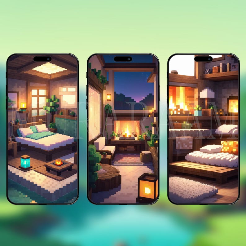 Minecraft Phone Wallpaper Set: Kawaii Lofi Smartphone Backgrounds ...