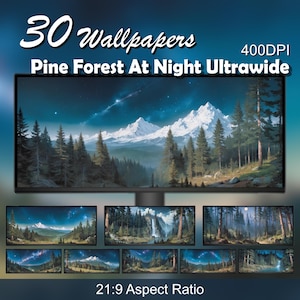 Pine Forest At Night Landscape Ultrawide desktop wallpaper laptop wallpaper macbook wallpaper PC anime wallpaper background