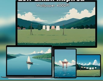 Studio Ghibli Inspired Lofi Wallpaper: 20 PC/Mac Desktop Backgrounds (Digital Download)