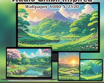 Studio Ghibli Inspiriert Frühling Landschaft Wallpaper (Digitaler Download)