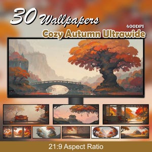 Ultrawide Cozy Autumn Fall Lofi wallpapers river landscape aesthetic widescreen desktop wallpaper anime wallpaper background