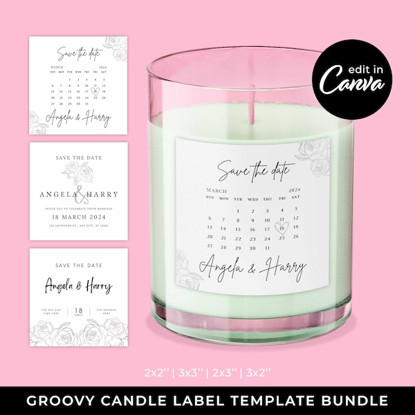 Save the Date Label Template Bundle - Easy To Edit Canva Template - Wedding Invitation Favor - Personalized Wedding Date Name Candle Labels