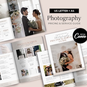 Photography Price and Service Guide - About Us, Portfolio, Service List, Packages Photographer Pricing - Editable Canva Template - MD0022