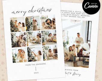 Family Photo Christmas Card Template - Easy to Edit Canva Template - Personalized Christmas Boho Photo Collage Merry Christmas Holiday Card