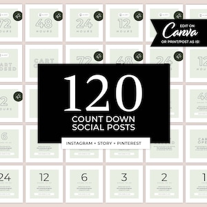 120 Countdown Product Launch Social Media Posts  - Easy To Edit Canva Template - DIY Acuity Scheduling Website for Nail Tech - MD0019