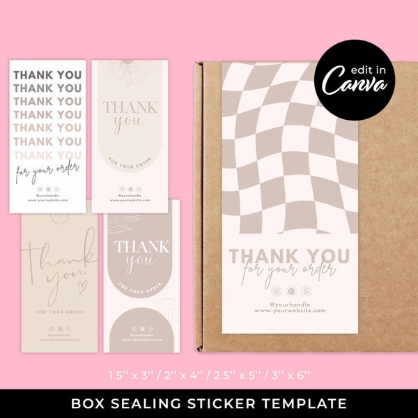 Box Seal Sticker Template - Easy To Edit Canva Templates - Editable Printable Beige Aesthetic Box Sealing Label Packaging Design - MD0092