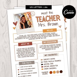 Meet the Teacher Template - Easy To Edit Canva Template - Editable Printable Preschool Teacher Flyer, New Teacher Newsletter - MD0039