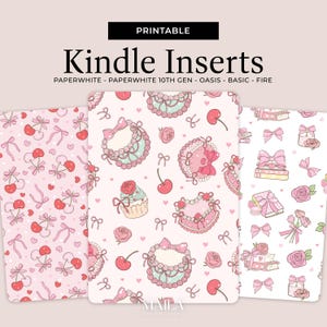 Utskrivbara Kindle-omslagsinlägg, Kindle e-läsarpappersinlägg, DIY-flickroséer, körsbärstårtor, boktillbehör för Paperwhite Oasis Basic