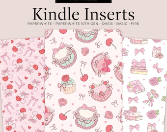 Inserti stampabili per la custodia del Kindle, inserti in carta per e-reader Kindle, accessori fai da te per Paperwhite Oasis Basic con fiocchi e ciliegie.