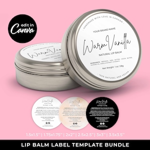 Lip Balm Round Label Template  - Easy To Edit Canva Template - Custom DIY Branding Product Printable - Minimal Clean Design Label - MD0002