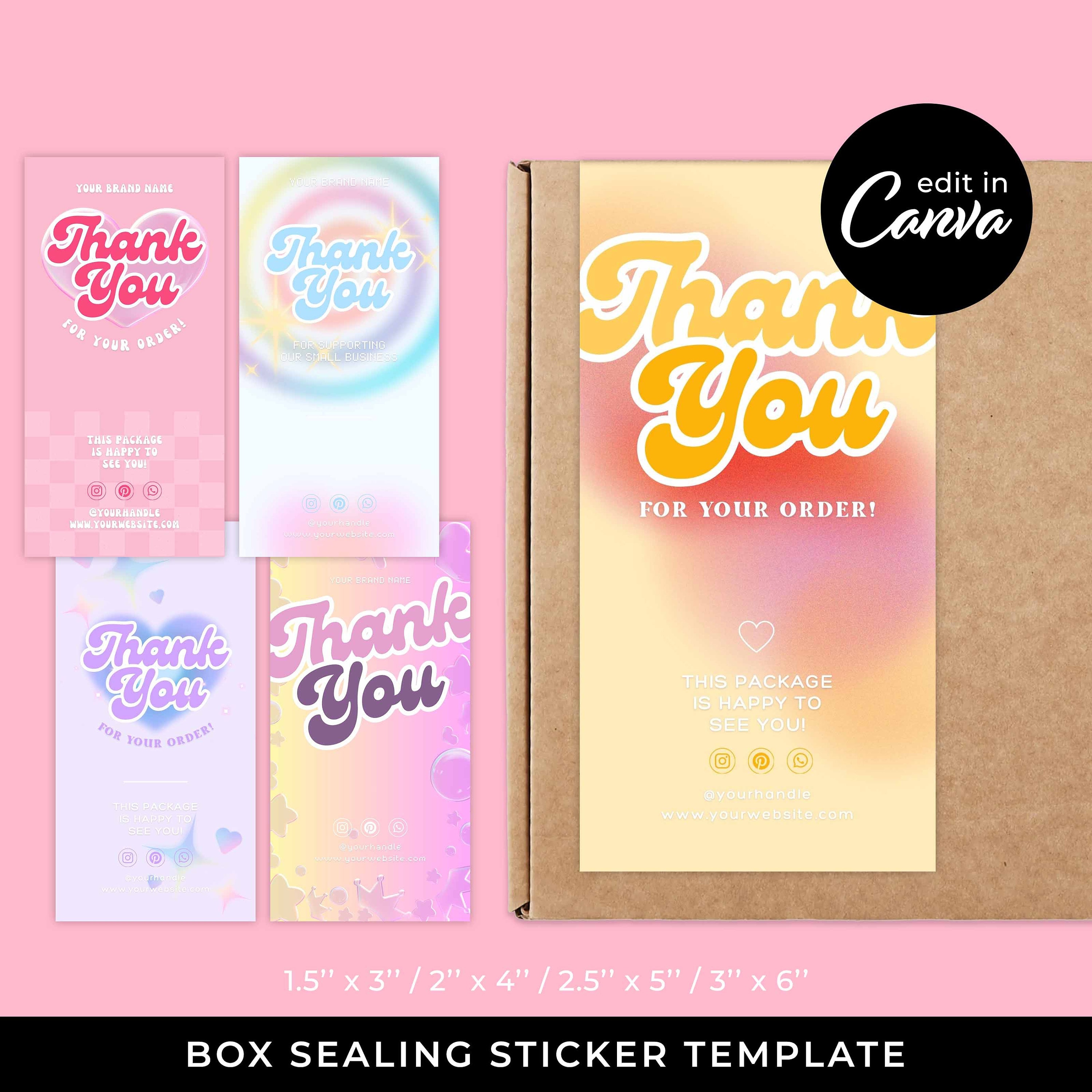 Box Seal Sticker Template - Easy To Edit Canva Templates - Editable Printable Groovy Box Sealing Label Packaging Design - MD0113