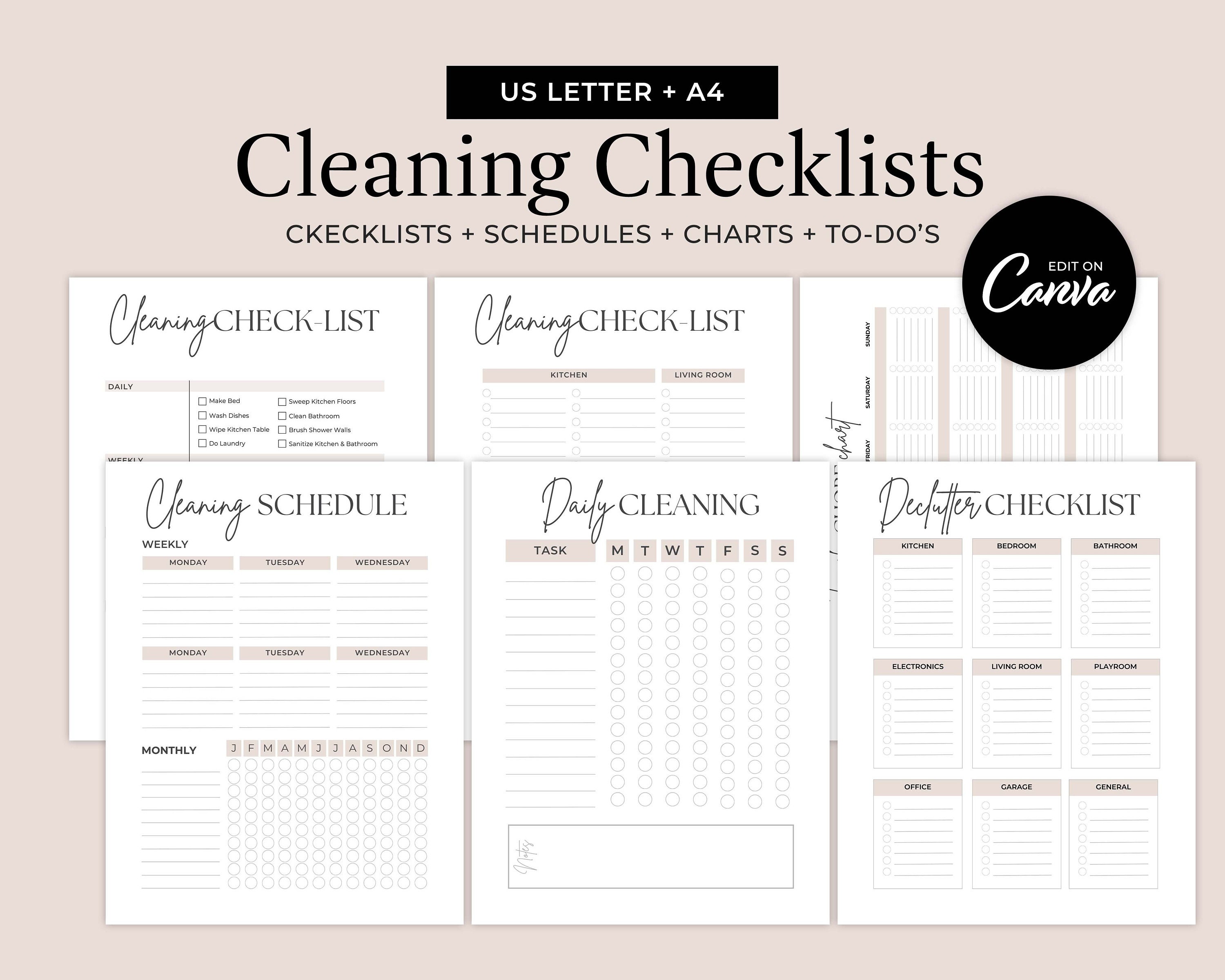 Cleaning Checklist and Schedule Template - Easy to Edit Canva Templates ...