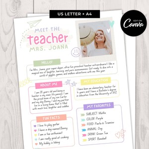 Meet the Teacher Template - Easy To Edit Canva Template - Editable Printable Pastel Preschool Teacher Flyer, New Teacher Newsletter - MD0040
