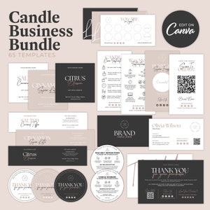 Candle Business Bundle - Bearbeitbare Canva Candle Brand Template - Kerzenetiketten, Pflege, Duft, Danke, Loyalität, Scan-to-Pay, Formulare, Tracker