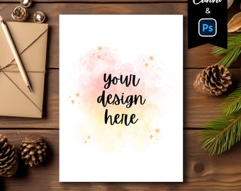Christmas Card Mockup, Editable Canva Template Photoshop File Smart Object, Styled 5x7 Christmas Greeting Card, Digital Postcard Mockup