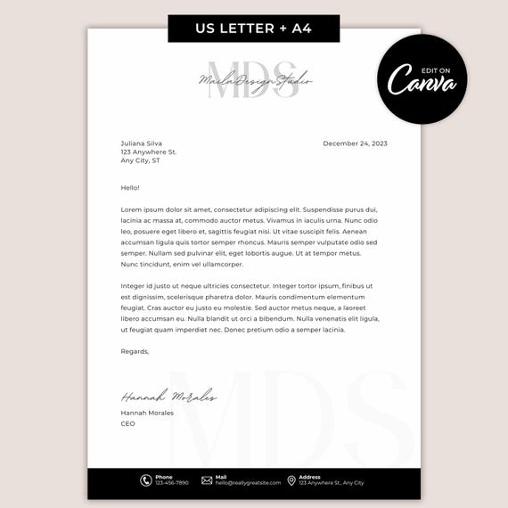 Clean & Modern Letterhead Template - Easy To Edit Canva Templates - Editable Printable Professional Corporate Letterhead - MD0098