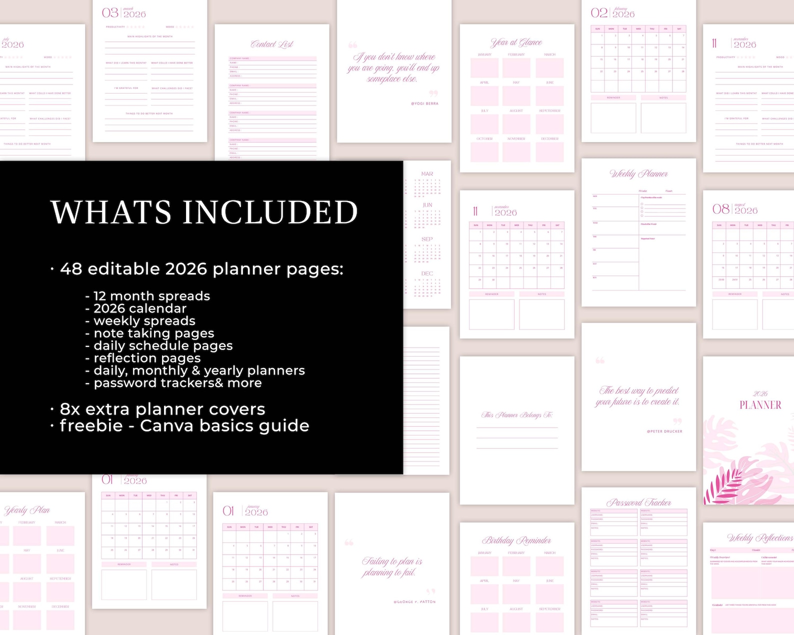 2026 Coquette Pink Planner Template With Covers, Printable Digital PDF ...