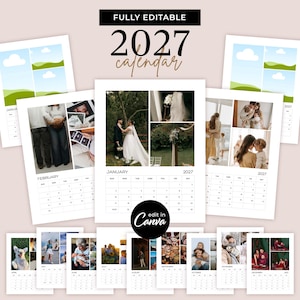 2027 Calendar Template with Photos, Easy To Edit Canva Templates, Personalizable Custom DIY Make Your Family Photo Calendar Christmas Gift