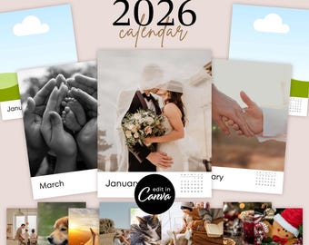 2026 Calendar Template with Photos, Easy To Edit Canva Templates, Personalizable Custom DIY Make Your Family Photo Calendar Christmas Gift
