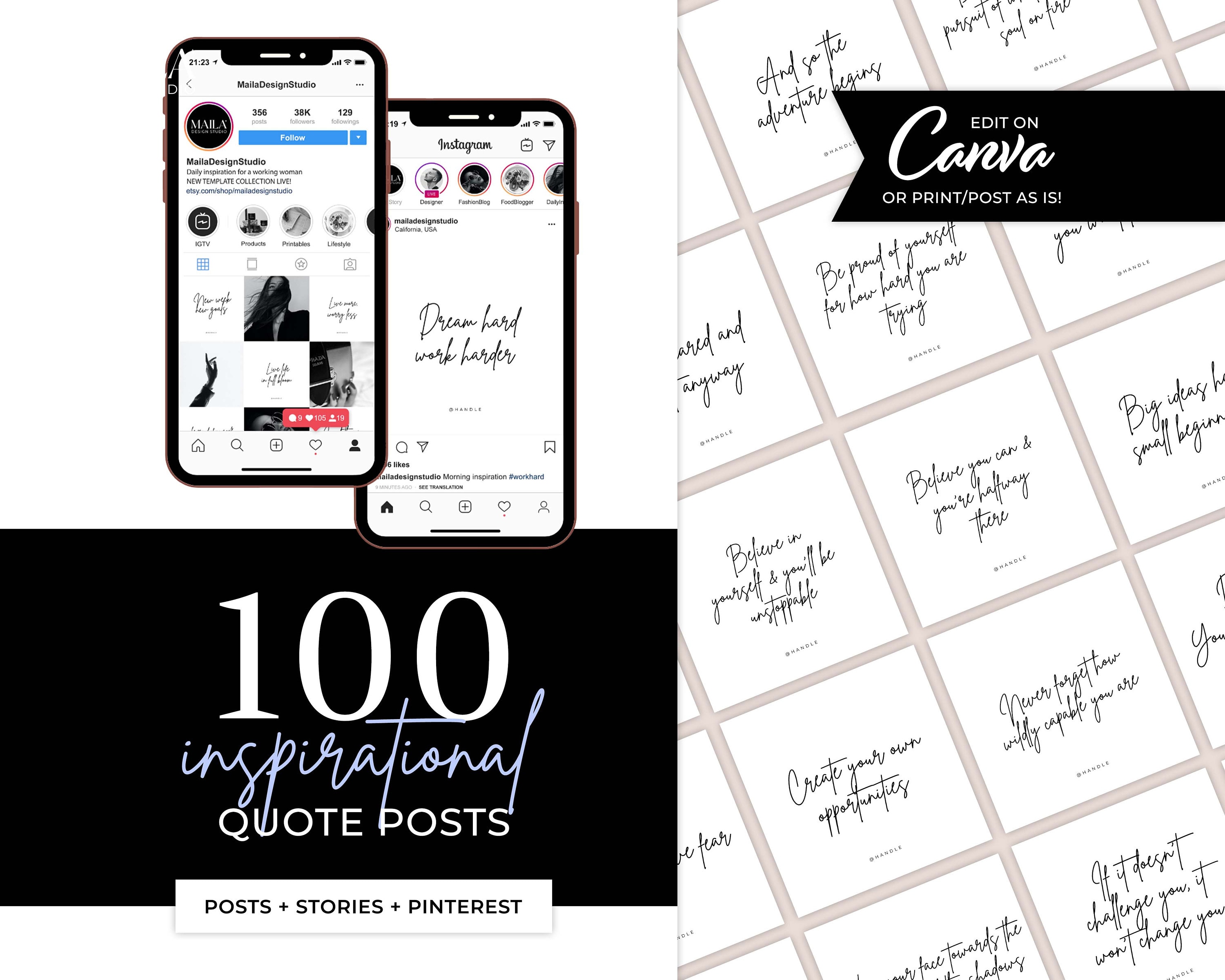 100 Inspirational Quote Social Media Post Templates - Ready to Post and ...