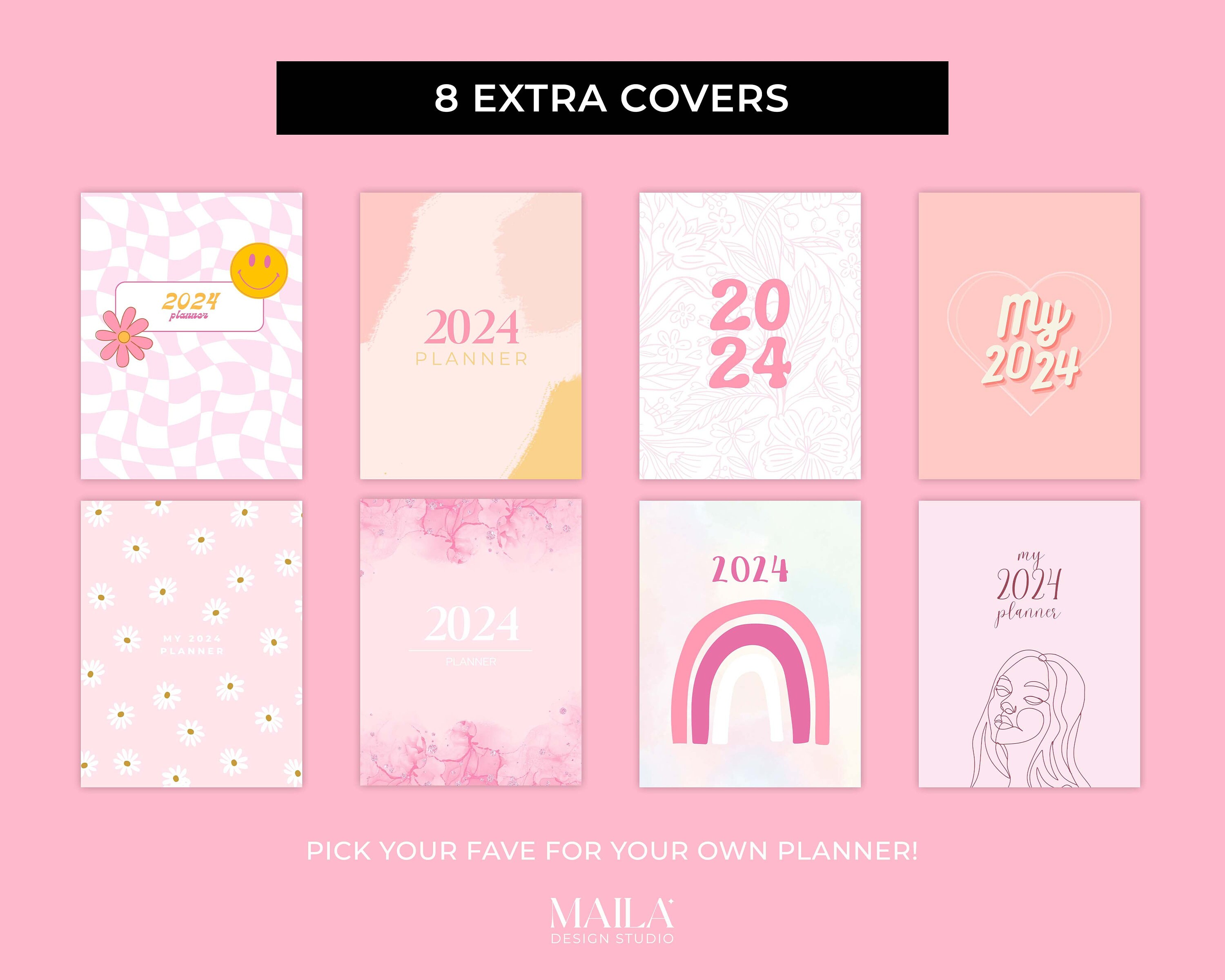 2024 Planner Template in Pink With Extra Covers Easy to Edit Etsy UK