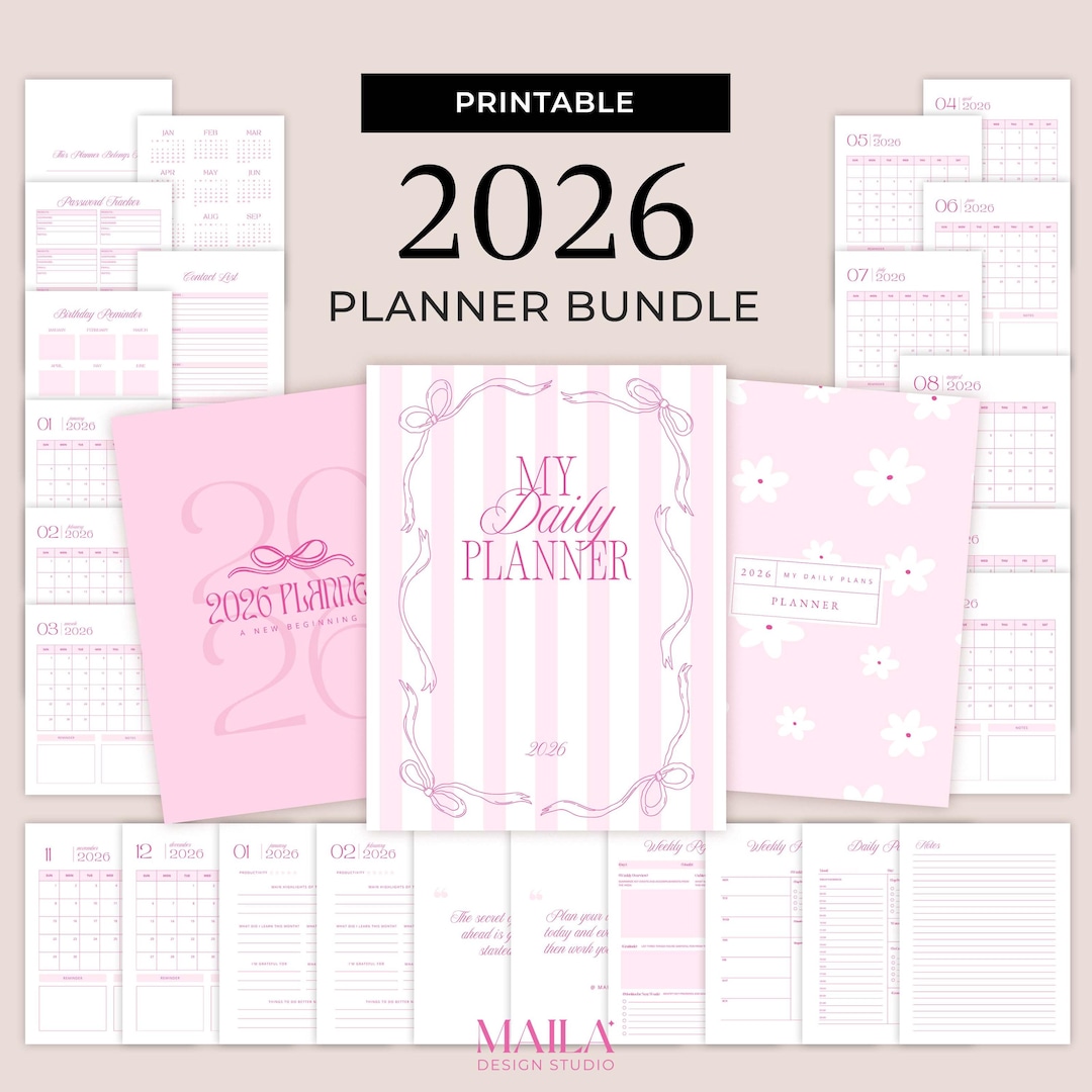 2026 Coquette Pink Planner Template With Covers, Printable Digital PDF ...