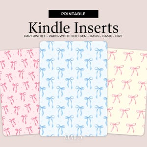 Inserts de couverture imprimables pour liseuse Kindle, intercalaires en papier pour liseuse Kindle, accessoire livresque DIY girly coquette avec noeuds pour Paperwhite Oasis Basic