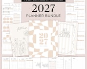 2027 Planner Template in Beige with Extra Covers, Editable Canva Template, Aesthetic Minimalistic Daily Lifestyle Printable Calendar, MD0147