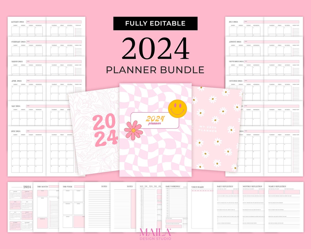 2024 Planner Template in Pink With Extra Covers Easy to Edit Etsy UK