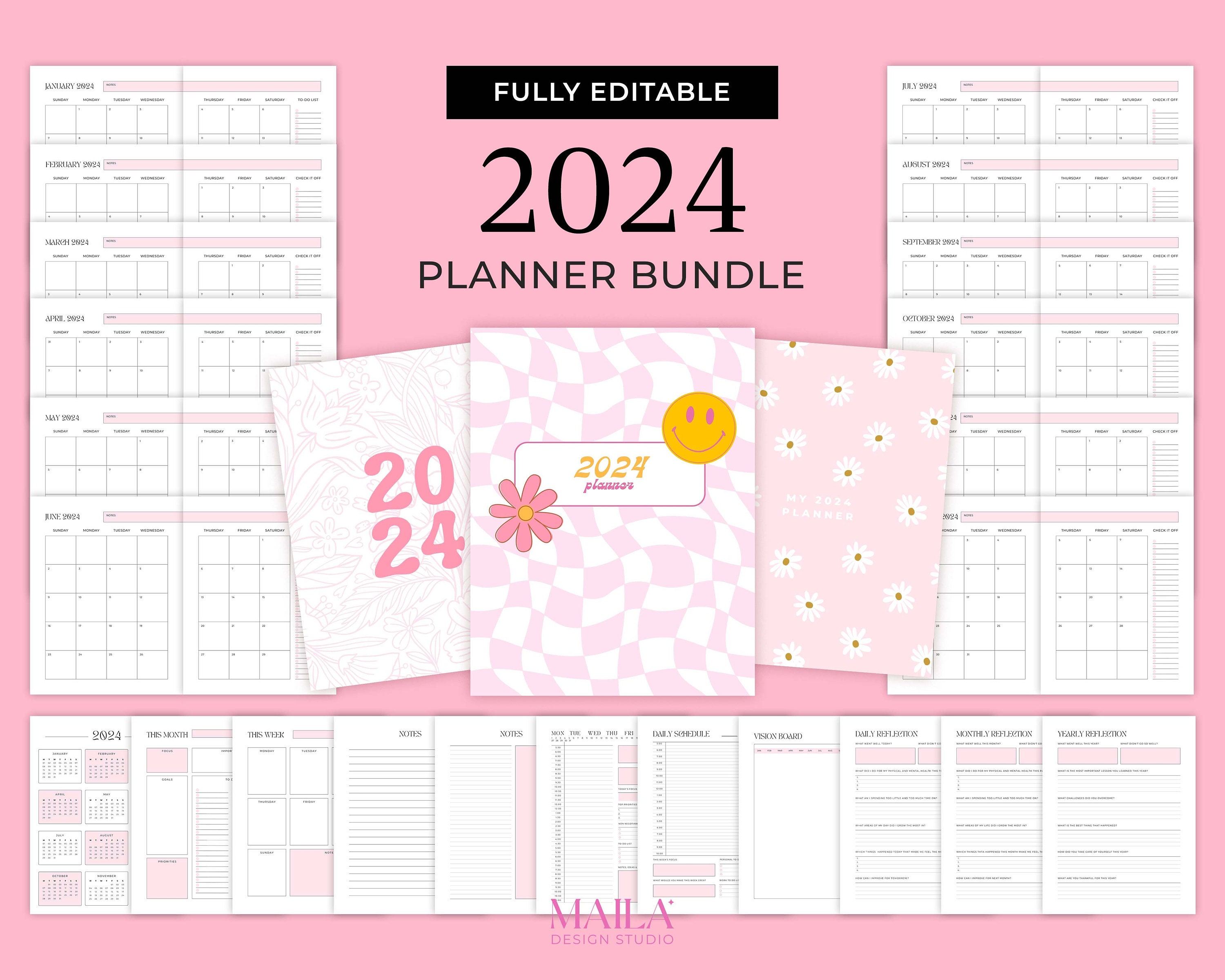 2024 Planner Template in Pink With Extra Covers Easy to Edit Etsy UK