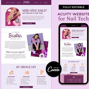 Nail Tech Acuity Website  - Easy To Edit No Coding Canva Template - DIY Acuity Scheduling Website for Nail Tech - Pastel Purple - MD0014
